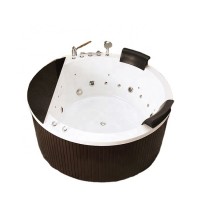 Freestanding round whirlpool bathtubs wooden apron skirt acrylic water massage bathtub