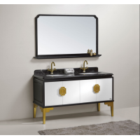 2019 white with golden color post  modern floor stand  double basin bathroom cabinet